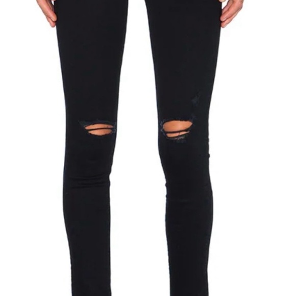 MOTHER Denim - MOTHER Looker Ankle Fray Skinny Jeans Black Distressed 27